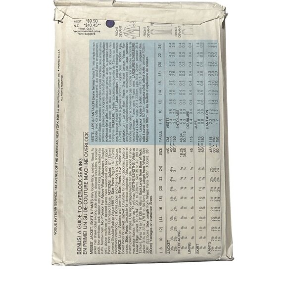 Vogue Pattern 7050 Womens Swing Coat & Pants Sizes 14-18 Classic Style 1980s VTG - Picture 3 of 3